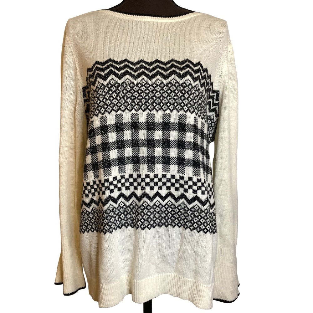 TALBOTS Sweater With Flared Cuff, Ivory Black